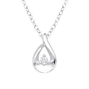 Sterling Silver Classic Solitaire Tear Drop Pendant Necklace